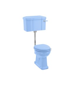   Burlington Bespoke Miska stojąca ze spłuczką niską z rączką, rurą spłukującą, deską wolnoopadającą i uchwytami 51,5x74 Enchanted Blue P2ENCH+C1ENCH+T31CHR+S101CHRENCH+A51CHR