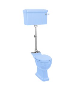   Burlington Bespoke Miska stojąca ze spłuczką średnią z rączką, rurą spłukującą i deską wolnoopadającą 51,5x72 Enchanted Blue P5ENCH+C1ENCH+T33CHR+S101CHRENCH