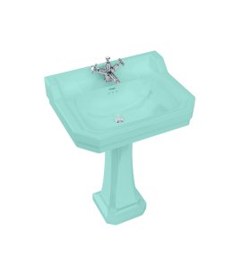   Burlington Bespoke Umywalka ścienna jednootworowa z korkiem klik klak 62x50,5 z postumentem bez baterii Cosmic Green B51THGRN+P1GRN+W11