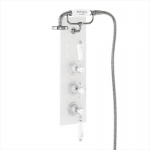  Burlington Clyde Płytka trzyotworowa do baterii podtynkowej ze słuchawką, wężem, uchwytem na słuchawkę i kolankiem odpływu 1/2"" ceramiczna V45 NA MAGAZYNIE!!