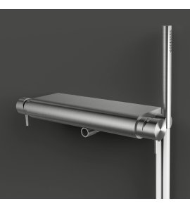 CEA Milo360 Bateria prysznicowa ścienna z półką, regulowaną wylewką i słuchawką prysznicową Satin Stainless Steel MIL97WS