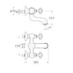 Cristina Londra bateria wannowa ścienna bez prysznica LD412