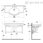 Galassia Ethos Konstrukcja podumywalkowa wisząca w komplecie z półką i relingiem 110 cm postarzane aluminium 8449