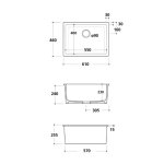 Galassia FRAME Zlew jednokomorowy 61x46 cm antracyt 5123NEMT