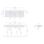 Galassia MEG11 PRO Umywalka dwukomorowa ścienna/stawiana na blat 141x46 cm Biały mat 8939MT