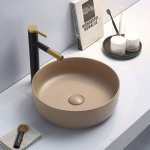      Galatea Design Bulat Umywalka stawiana na blat ∅39 cm z korkiem klik-klak Cappuccino matt/Beżowy mat GD112DTMC