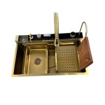                    Galatea Design Modus S Zlew z wodospadem, myjką do szklanek, dozownikiem, bateria 3-funkcyjną ZESTAW 75x46 wpuszczany Gold GDP31OR