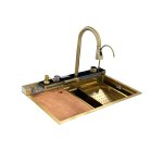                    Galatea Design Modus S Zlew z wodospadem, myjką do szklanek, dozownikiem, bateria 3-funkcyjną ZESTAW 75x46 wpuszczany Gold GDP31OR