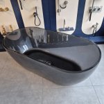          Galatea Design Reflex Wanna wolnostojąca Resinmood 150x70 light grey z korkiem klik klak gunmetal GDFY8010150LG WYPRZEDAŻ EKSPOZYCJI!!