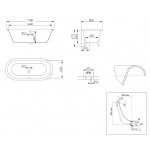 Gentry Home Carlton wanna 178x80 cm żeliwna biała/złoto z nogami 9141
