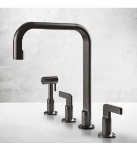 Gessi Inciso Bateria kuchenna 2-uchwytowa 4-otworowa Black Metal Brushed PVD 58703.707
