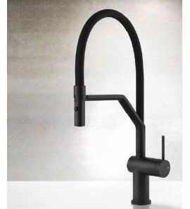 Gessi Inedito Bateria kuchenna z obrotową i wyciąganą wylewką Matte Black 60429.299