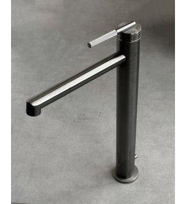 Gessi Ingranaggio Bateria umywalkowa wysoka z długą wylewką i korkiem Black Metal Brushed PVD 63505.707
