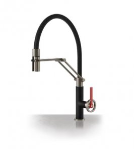 Gessi Officine V Bateria kuchenna z obrotową i wyciąganą wylewką Finox/Matte Black 60205.599