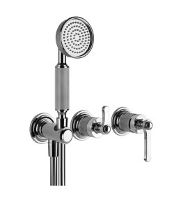 Gessi Venti20 Bateria natryskowa ścienna z przełącznikiem 2-drożnym, słuchawką i wężem element zewnętrzny chrom 65036.031