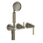 Gessi Venti20 Bateria natryskowa ścienna z przełącznikiem 2-drożnym, słuchawką i wężem element zewnętrzny finox brushed nickel 65036.149
