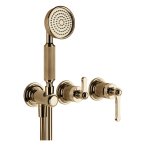 Gessi Venti20 Bateria natryskowa ścienna z przełącznikiem 2-drożnym, słuchawką i wężem element zewnętrzny warm bronze pvd 65036.735