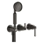 Gessi Venti20 Bateria natryskowa ścienna z przełącznikiem 2-drożnym, słuchawką i wężem element zewnętrzny black metal brushed pvd 65036.707