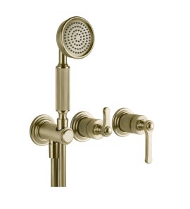 Gessi Venti20 Bateria natryskowa ścienna z przełącznikiem 2-drożnym, słuchawką i wężem element zewnętrzny brass brushed pvd 65036.727