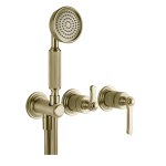 Gessi Venti20 Bateria natryskowa ścienna z przełącznikiem 2-drożnym, słuchawką i wężem element zewnętrzny brass brushed pvd 65036.727