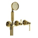 Gessi Venti20 Bateria natryskowa ścienna z przełącznikiem 2-drożnym, słuchawką i wężem element zewnętrzny gold pvd 65036.246