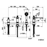 Gessi Venti20 Bateria wannowa 3-otworowa z przełącznikiem, wężem 1,5 m, słuchawką i wylewką brass pvd 65037.710