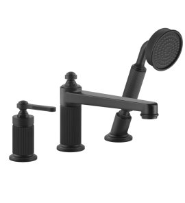Gessi Venti20 Bateria wannowa 3-otworowa z przełącznikiem, wężem 1,5 m, słuchawką i wylewką matte black 65037.299
