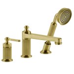 Gessi Venti20 Bateria wannowa 3-otworowa z przełącznikiem, wężem 1,5 m, słuchawką i wylewką gold brushed pvd 65037.716