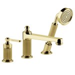 Gessi Venti20 Bateria wannowa 3-otworowa z przełącznikiem, wężem 1,5 m, słuchawką i wylewką gold pvd 65037.246