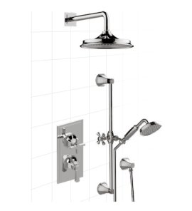 Graff Finezza Uno Zestaw natryskowy termostatyczny podtynkowy z deszczownicą Ø228 mm z zestawem prysznicowym na drążku kompletny Chrom UNO03