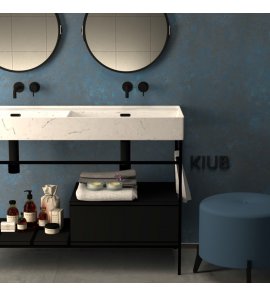 Hidra Faster Kiub Umywalka ścienna podwójna 120x46 cm White matt marble KI120DV.101