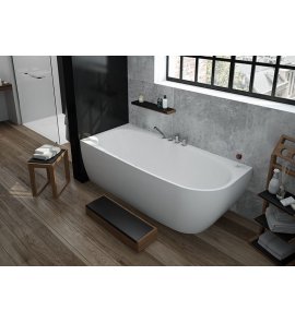 HOESCH iSensi Wanna akrylowa przyścienna/narożna lewa - typu monoblock z obudową, z przelewem szczelinowym 1800x800 biała 3834.010