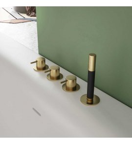 Hotbath Cobber Bateria wannowa 4-otworowa z prysznicem ręcznym Brushed brass PVD CB074.BBP