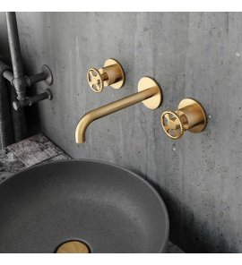 Hotbath Cobber@work Bateria umywalkowa podtynkowa 3-otworowa z wylewką 18 cm Brushed brass PVD CW005T-18.BBP