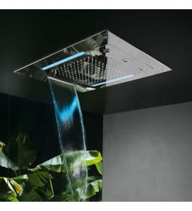 Hotbath Mate Deszczownica podtynkowa z wylewką kaskadową z dyszami mgiełkowymi 48x63 cm z oświetleniem LED Chrome M190.CR