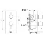 KOHLMAN Axel Bateria wannowo-prysznicowa termostatyczna podtynkowa z dwoma wyjściami chrom QW432A