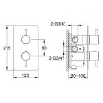   KOHLMAN Axel Bateria wannowo-prysznicowa termostatyczna podtynkowa z dwoma wyjściami złoty połysk QW432AGD