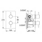   KOHLMAN Axel Bateria wannowo-prysznicowa termostatyczna podtynkowa z trzema wyjściami złoty połysk QW433AGD
