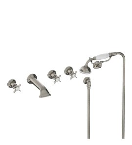 Lefroy Brooks Classic Bateria wannowa 5-otworowa ścienna z zestawem prysznicowym oraz uchwytem Silver Nickel LB1247NK