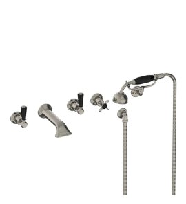 Lefroy Brooks Classic Bateria wannowa 5-otworowa ścienna z zestawem prysznicowym oraz uchwytem Silver Nickel BL1247NK