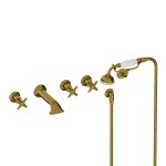 Lefroy Brooks Classic Bateria wannowa 5-otworowa ścienna z zestawem prysznicowym oraz uchwytem Antique Gold LS1247AG
