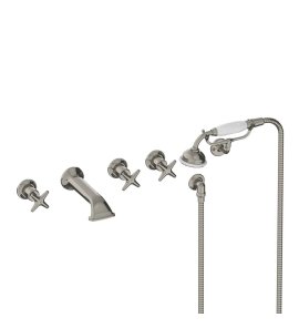 Lefroy Brooks Classic Bateria wannowa 5-otworowa ścienna z zestawem prysznicowym oraz uchwytem Silver Nickel LS1247NK