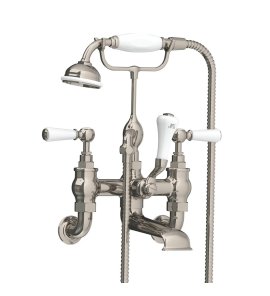 Lefroy Brooks Classic Bateria wannowa ścienna z zestawem prysznicowym Silver Nickel WL1166NK