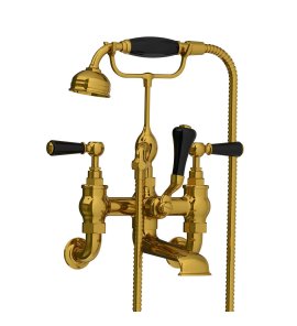 Lefroy Brooks Classic Bateria wannowa ścienna z zestawem prysznicowym Antique Gold BL1166AG