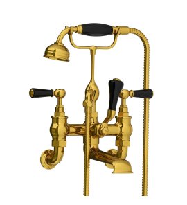 Lefroy Brooks Classic Bateria wannowa ścienna z zestawem prysznicowym Polished Brass BL1166PB