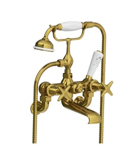 Lefroy Brooks Classic Bateria wannowa ścienna z zestawem prysznicowym Polished Brass LS1166PB