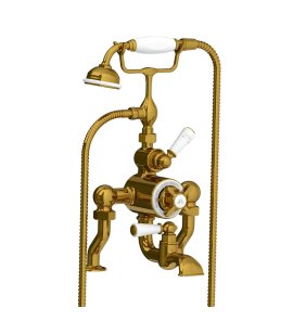 Lefroy Brooks Classic Bateria wannowa termostatyczna 2-otworowa z zestawem prysznicowym Antique Gold DM/GD8823AG