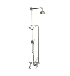 Lefroy Brooks Classic Bateria wannowa 2-otworowa z deszczownicą Ø 129 mm oraz z zestawem prysznicowym Silver Nickel LB1700NK