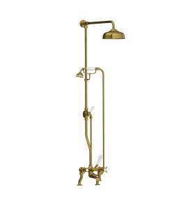Lefroy Brooks Classic Bateria wannowa 2-otworowa z deszczownicą Ø 200 mm oraz z zestawem prysznicowym Antique Gold LB1701AG