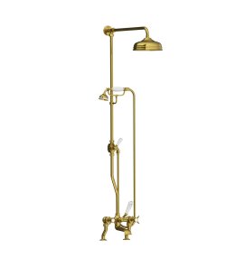 Lefroy Brooks Classic Bateria wannowa 2-otworowa z deszczownicą Ø 200 mm oraz z zestawem prysznicowym Polished Brass LB1701PB